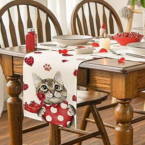 Modo Artóide Lenço de gato amor Rose Mãe Mãe Runner, Decoração da mesa de jantar da cozinha sazonal Para festa em casa em casa 13x72