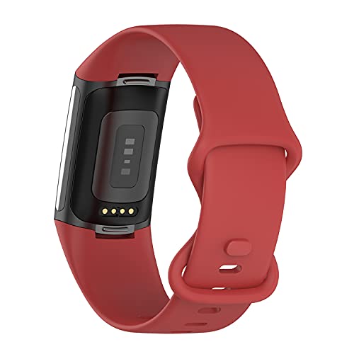 3PCS Sport Bands Compatível com Fitbit Charge 5 SmartWatch Acessório, Solicha de pulseira de silicone macio Substituição de pulseira para cobrança 5 homens homens, preto/vermelho/rosa vermelho, pequeno