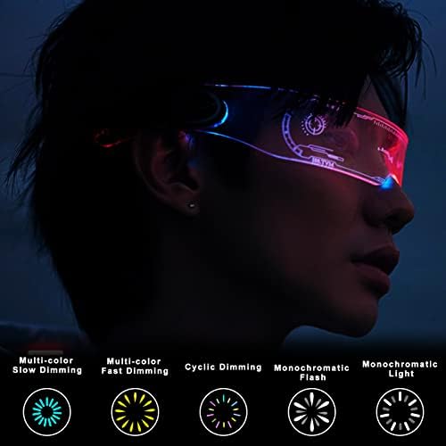 Óculos LED de crepuscolo, óculos de viseira LED com 7 cores e 5 modos, óculos iluminados Recarregam óculos de festa de festa para