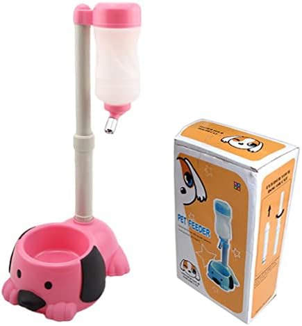 Tigela de dispensador de água parada levantada para animais de estimação, cachorro de cachorro de gato bebendo alimentação de água pendurada na garrafa de água, rosa