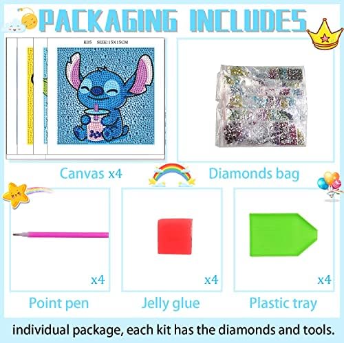 Kits de pintura de diamante Ysuneter para crianças - 4 Pacote de 4 Pacote DIY 5D Derrama completa kits de arte de diamante