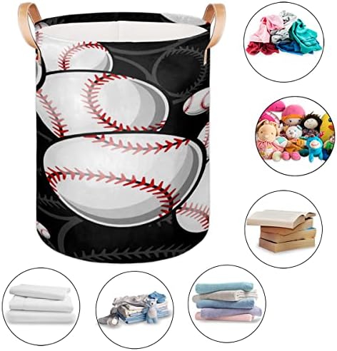 Baseball Sport Laundry Basket Couca dobrável Roupas de roupas Organizador de lavanderia com alças para o dormitório da faculdade