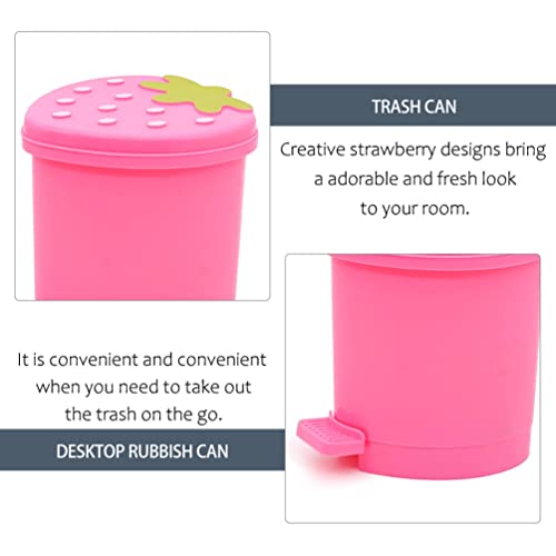 Lixo da área de trabalho de Zerodeko pode push fofo push strawberry ledbasket mini coração lixo lixo caneta lápis xícara de lixo de bancada recipiente com tampa de balanço para o escritório de cozinha em casa rosa rosa