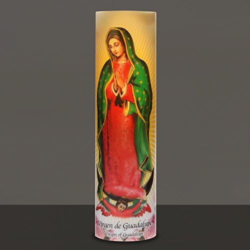 A Virgem de Guadalupe liderou a vela de oração de devoção sem chamas, presente religioso, cronômetro de 6 horas para mais horas de prazer e devoção! Dimensões 8.1875 x 2,375
