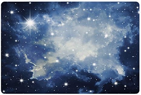 Constelação de Ambesonne tapete de estimação para comida e água, galáxias azuis na imagem celestial do céu noturno Estrelas de imagem, retângulo de borracha não deslizante para cães e gatos, azul azul pálido escuro branco branco branco