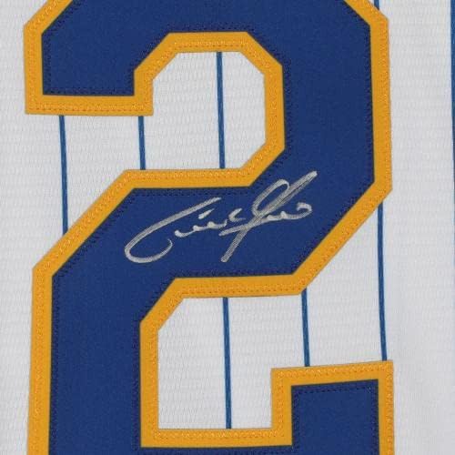 Christian Yelich Milwaukee Brewers autografou White Pinstripe Majestic Replica Jersey - Jerseys autografadas da MLB