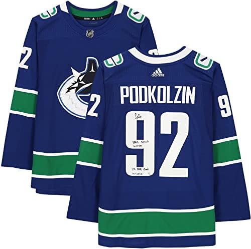 Vasily Podkolzin Vancouver Canucks Autografado AUTIDAS Jersey Authentic com NHL de estreia 10-13-21/1st NHL Goal 10-15-21-Edição