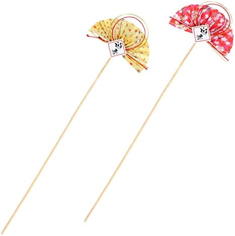 Acessórios de churrasco de decoração japonesa de nuobestão Mini picaretas de fãs de papel japonês: Sushi Plate Fan Picks 2pcs Acessórios