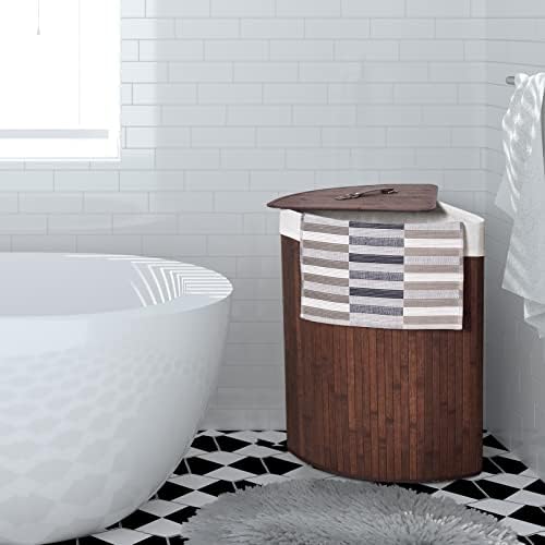 Julimoon Laundry cesto com tampa, cesta de lavanderia de bambu com revestimento removível e maçane