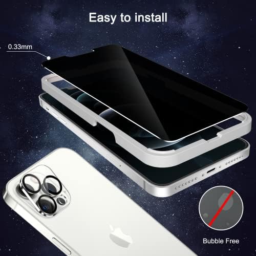 Tela de privacidade iPhone 12 Pro Max 6.7 [2+3 pacote] Protetor de tela de vidro temperado e protetor de vidro e protetora da câmera para iPhone 12 Pro Max, anti-spy, livre de bolhas, sensível ao toque, instalação fácil