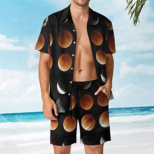 Lua fase lunar Eclipse Men 2 Peças Conjunto havaiano Button-Down Shirs Shirts Calças de praia Faixa Fit Fit