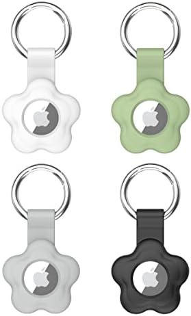 Caixa Ambervec Airtag com anel -chave, Keychain de porta de ar de 4 pacote, compatível com Apple Airtags 2021, tampa de silicone para tags de ar -preto, verde, cinza, branco