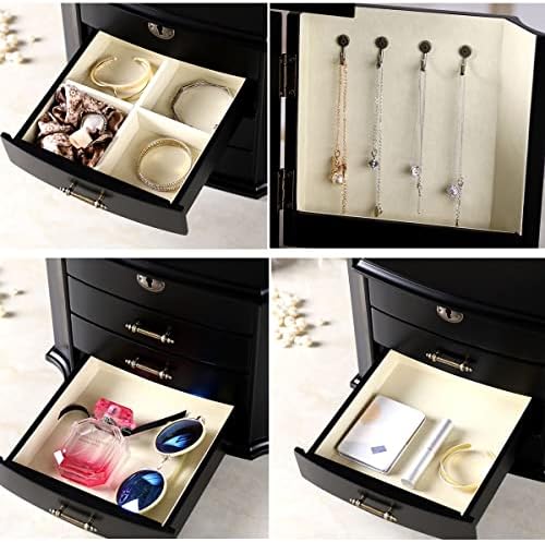 Grace Wood Finish Colar Jewelry Box Armoire Four Storage Compartamentos - Dimensões 10,5 H x 12,75 W x 8,25 D…