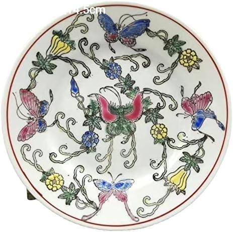 14,5 cm Jingdezhen Porcelana pastel pintada à mão Green Glaze Flower Butterfly Plate Ornamentos antigos