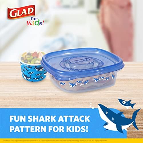 Feliz para crianças tubarões Gladware Almoço Médio Almoço Quadrado Contêineres de Armazenamento de Alimentos Com tampas | 25 Oz Infantil Recipientes de comida com design de tubarão, 5 CONTA DE CONTA | Recipientes de armazenamento de alimentos herméticos para alimentos