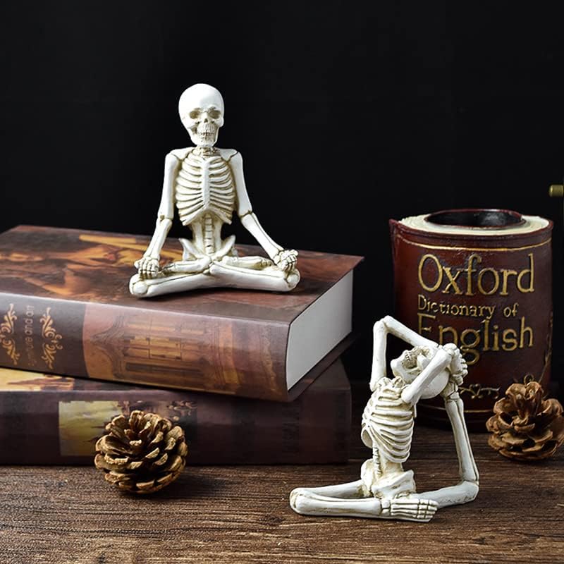 Estatuetas de ioga de esqueleto Cestativo para decoração de casa, 4 PCs estátuas de resina esculturas de meditação espiritual para a decoração da bancada da tabela de estantes de livros