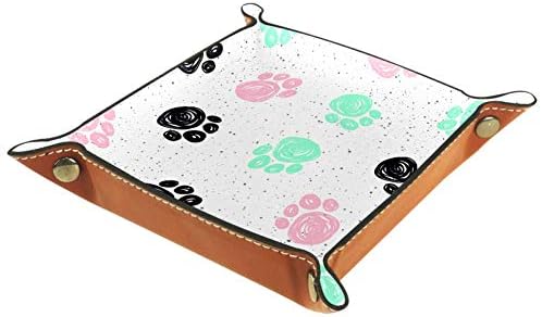 Doodle Dog Paw Backless Background Organizer Box de couro Jóias para carteira, relógio, chave, moeda, telefone celular e armazenamento