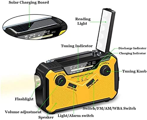Rádio de manivela de emergência de emergência Yannies, rádio de alerta climático, rádio solar de sobrevivência com lanterna, alarme