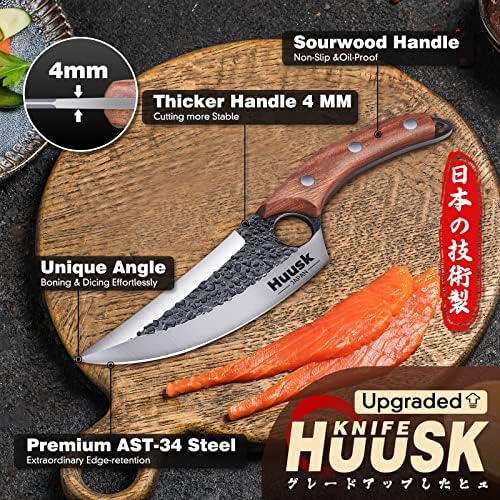 Faca de Huusk Viking com pacote de bainhas com faca forjada à mão Cleaver de carne japonesa para cozinha e acampamento ao ar livre,