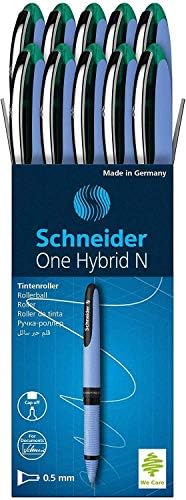 Schneider One Hybrid N Rollerball Pen, ponta de agulha híbrida 0,5 mm, barril azul claro, tinta verde, caixa de 10 canetas