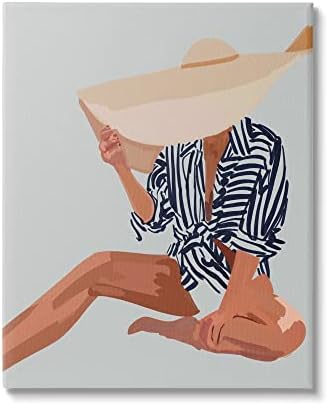 Stuell Industries Mulher obscurecida por Sun Hat Summer Beach Retrato Arte da parede, design de Amelia Noyes