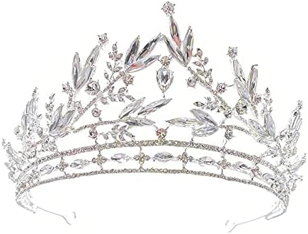 Coroa de strass de cor prata e acessórios de cabelo de casamento tiara para mulheres folhas de noiva Tiara Hair Crown