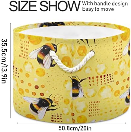 Cesto de armazenamento grande Alaza para brinquedos abelhas amarelo favo de mel redondo cesto cesto de lavar roupa