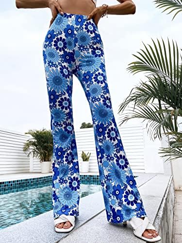 OyoAngen Floral Print High Caists Yoga Calças de perna larga calças de baixo