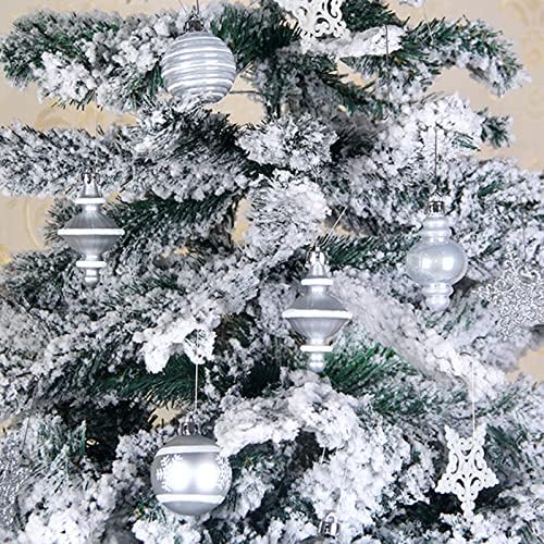 Sumelay 107 PCs Bolas de Natal Conjunto de enfeites, decorações de árvores de Natal e prata e brancos, ornamentos suspensos à prova de quebra para férias de natal, decorações de Natal fáceis de usar