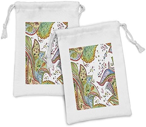 Conjunto de bolsas de tecido grunge de Ambesonne de 2, padrões de folhas flores e formas de coração na arte de arte temática