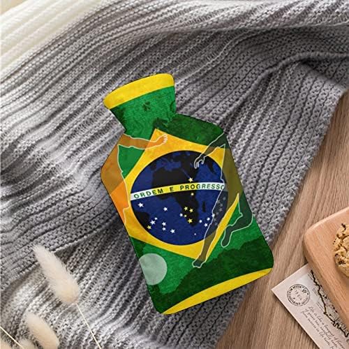 Bolsa de borracha de bandeira brasileira de futebol saco de água quente com capa 1L Injeção de água quente garrafas para relaxar