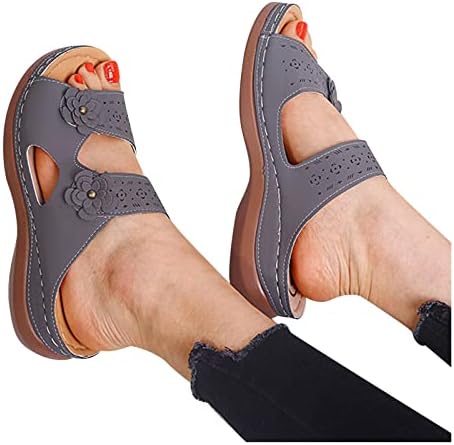 Sandálias ortopédicas do dedo feminino aberto de dedão do dedo do pé com lixo duplo de lança dupla slide sandália de cunha