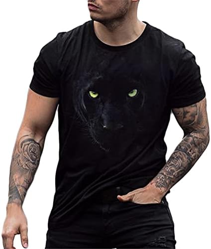Camiseta preta de manga curta masculina, camiseta masculina e macia de gola macia, camisetas de tampas manchas de leopardo