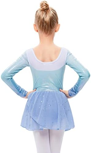 Lionjie meninas de manga comprida Diamante brilhante Ginástica Folastics com Tutu Dress Skirt Ballet Dance Biketards
