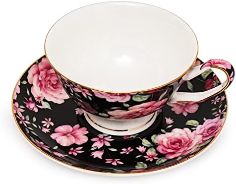 Xícaras de chá florais iesitas e pires, xícaras de café florais, conjunto de chá de chá floral, xícaras de chá de rosa, conjunto de