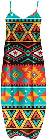 Mulheres Vestido Maxi de verão com espaguete de bolso mangas mangas mangas o asteca étnico impressão solteira lose boho praia vestido