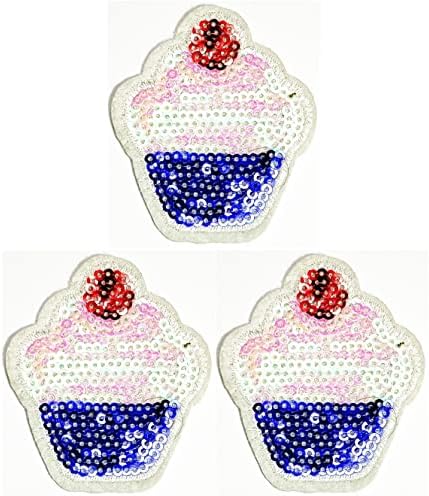 Kleenplus 3pcs. Lantejoulas cupcakes cupcakes de remendo 70s retro diversão adesivos de desenhos artesanais artes de costura