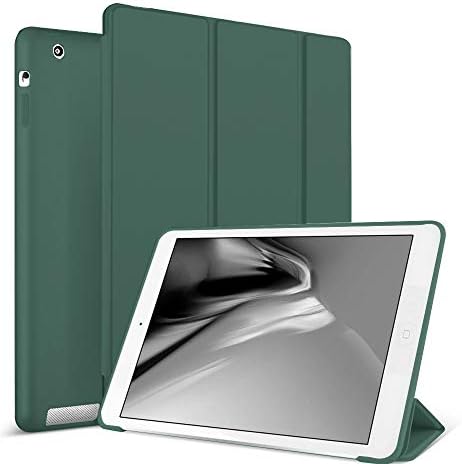 Caso AOUB para iPad 2/3/4, Ultra Slim Lightweight Trifold Stand Smart Auto Sleep/Wake Tampa, capa de Back Silicone Soft TPU para iPad 2nd/3ª geração, verde escuro verde escuro