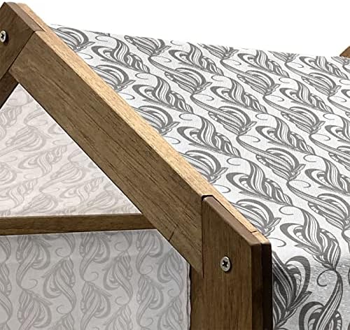 Ambesonne Grey e White Wooden Dog House, Folhas em turbilhão Pétalas de flores com um design abstrato, canil portátil interno e
