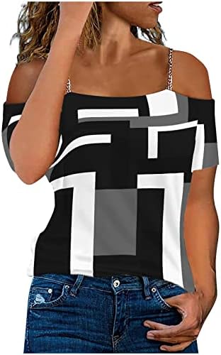 Tops for Women Summer Fashion 2023 steampunk ombro frio blusa metal cadeia de tiras de tira camiseta geométrica de estampa