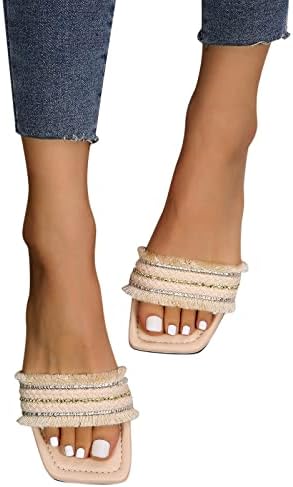 Mulheres lisadas de miçangas de miçangas de chinelos quadrados sandálias de banda da cabeça de fada Fairy Fashion Shoppers Flor Aberto de Sapateiros de verão