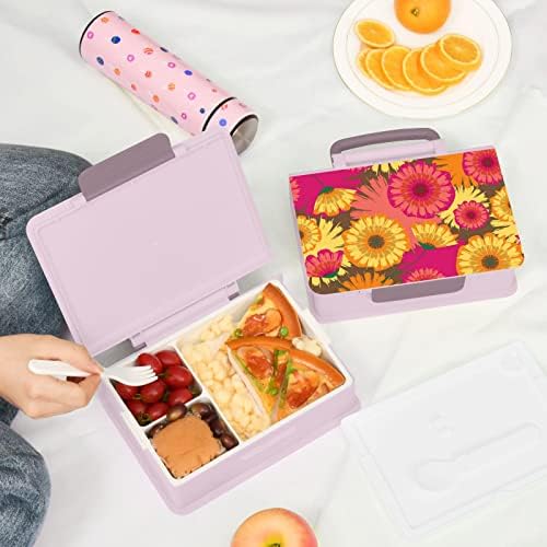 MCHiver Summer Flowers Box Bento Box para adulto lanche com alça de recipiente portátil para crianças com colher de lanchone