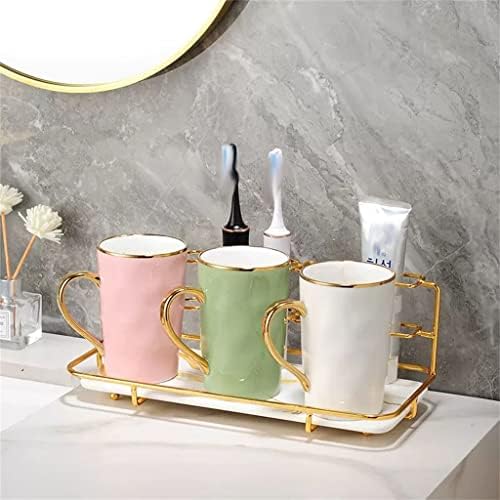 Nicheyfy 3 xícaras de enxagueira de cerâmica com prateleiras de escovar nórdicas conjuntos de lavagem de copo de dente