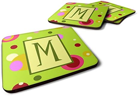 Tesouros de Caroline CJ1010 -MFC Conjunto de 4 monograma - Coasters de espuma verde letra inicial m, 3 1/2 x 3 1/2, multicolor