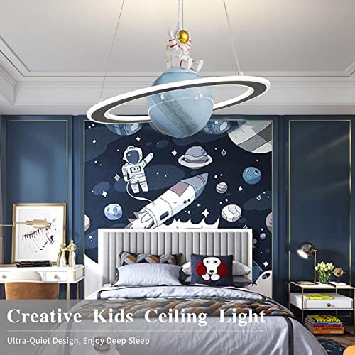 O'Neeldy Astronaut pendurou luminárias, lustres criativos liderados com o Pinging Dimmable Planet Light for Kids Room, Quarto dos