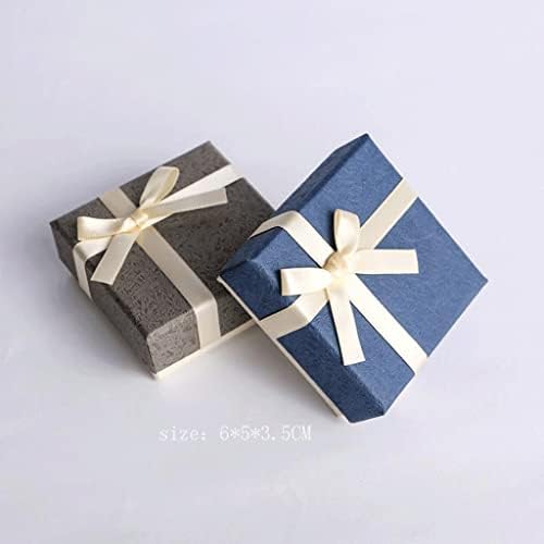 ZSEDP Adorável Bowknot Square Jewelry Box Cardão Pacote Caixa de presente azul Brincho cinza Ring Ring Display Packing 5Boxes/Bag