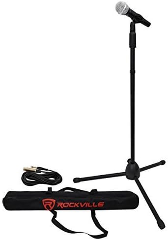 Rockville Wired Pro Mic Kit 1 - Microfone de metal de ponta+suporte de microfone+bolsa de transporte+cabo