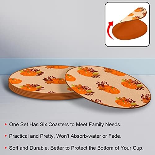 Conjunto de montanha -russa redonda, Ação de Graças Autumn Abumpkins Coasters para bebidas para a decoração de bar de cozinha