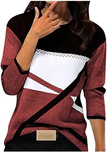 Camisetas casuais mulheres mulheres moda casual o pescoço geométrico bloco colorido impressão mangas longas top top long tops