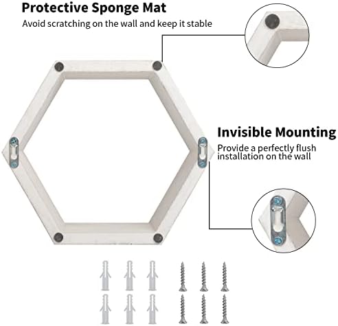 Prateleiras de parede flutuantes de hexágono branco, conjunto de 3 prateleiras de favo de mel montadas na parede, prateleira